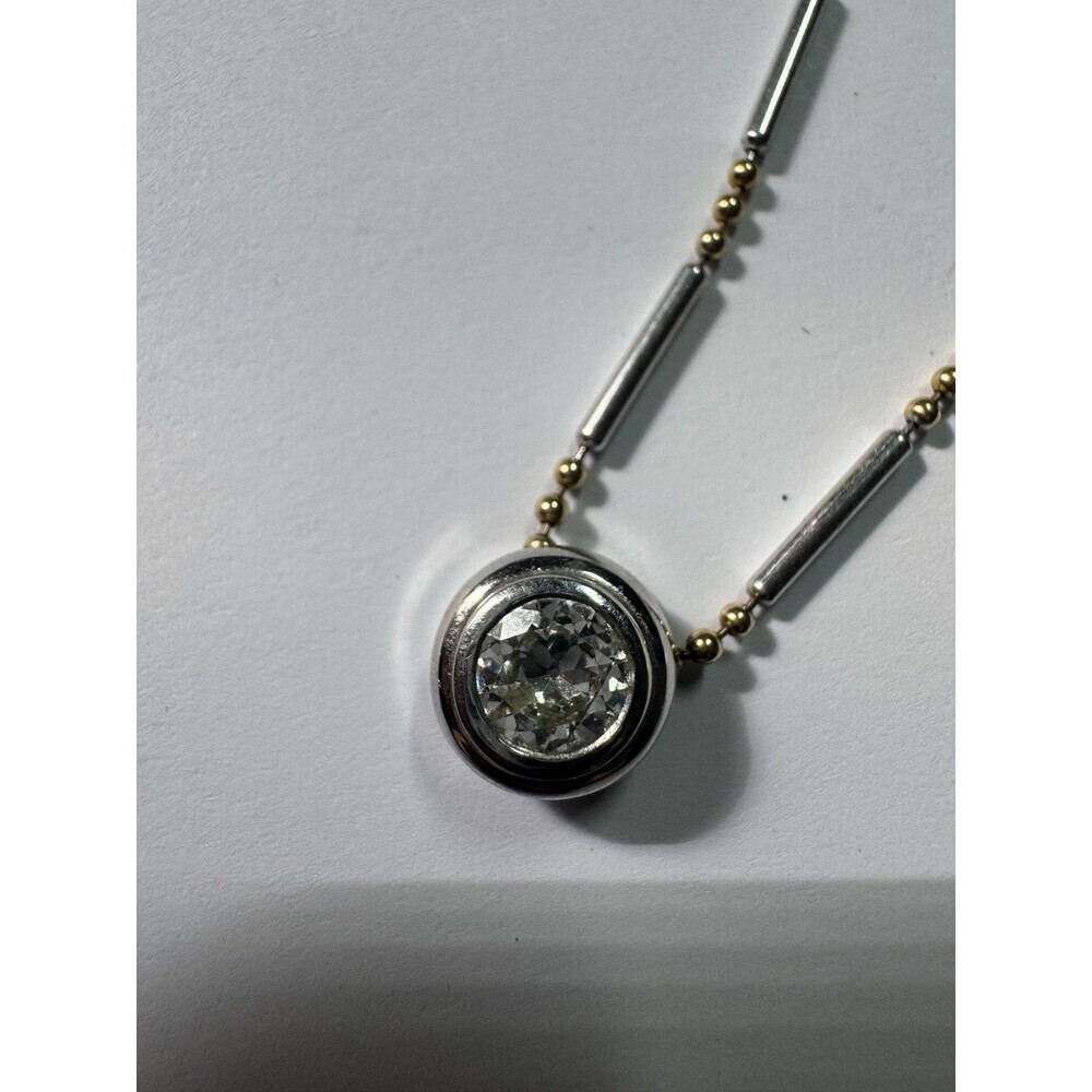 14k White & Yellow Gold Bezel Set 1.13 Carat Diamond Necklace